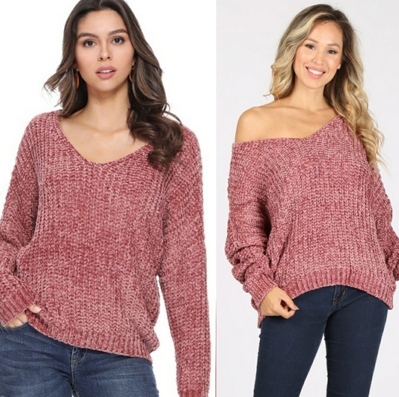 Rose V Neck Chenille Sweater - Picture 4 of 6